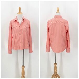VINTAGE RALPH LAUREN Striped Western Pearl Snap Shirt Womens 14 Red White